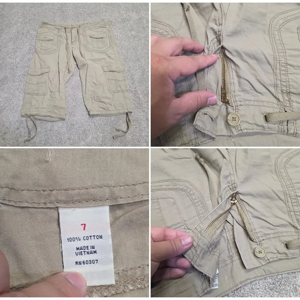 Y2K Parachute Indie Sleaze UnionBay Cargo Capri Pants Sz 7 Khaki Cotton Utility